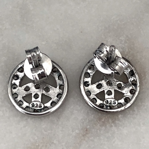 925 Sterling Silver CZ Peace Earrings NEW - Picture 2 of 6